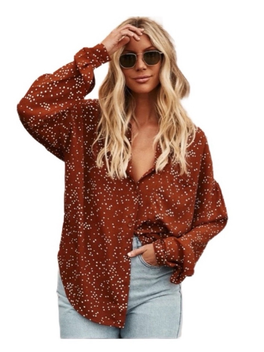 12th Tribe Rust Brown Polka Dot Button-Down Shirt